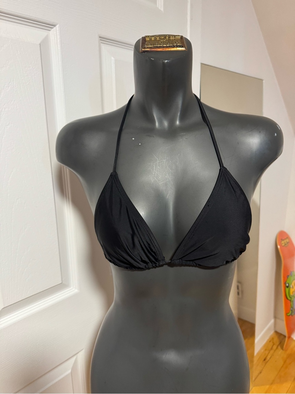 Women's Black Triangle Bikini Top - Classic Halter Swim